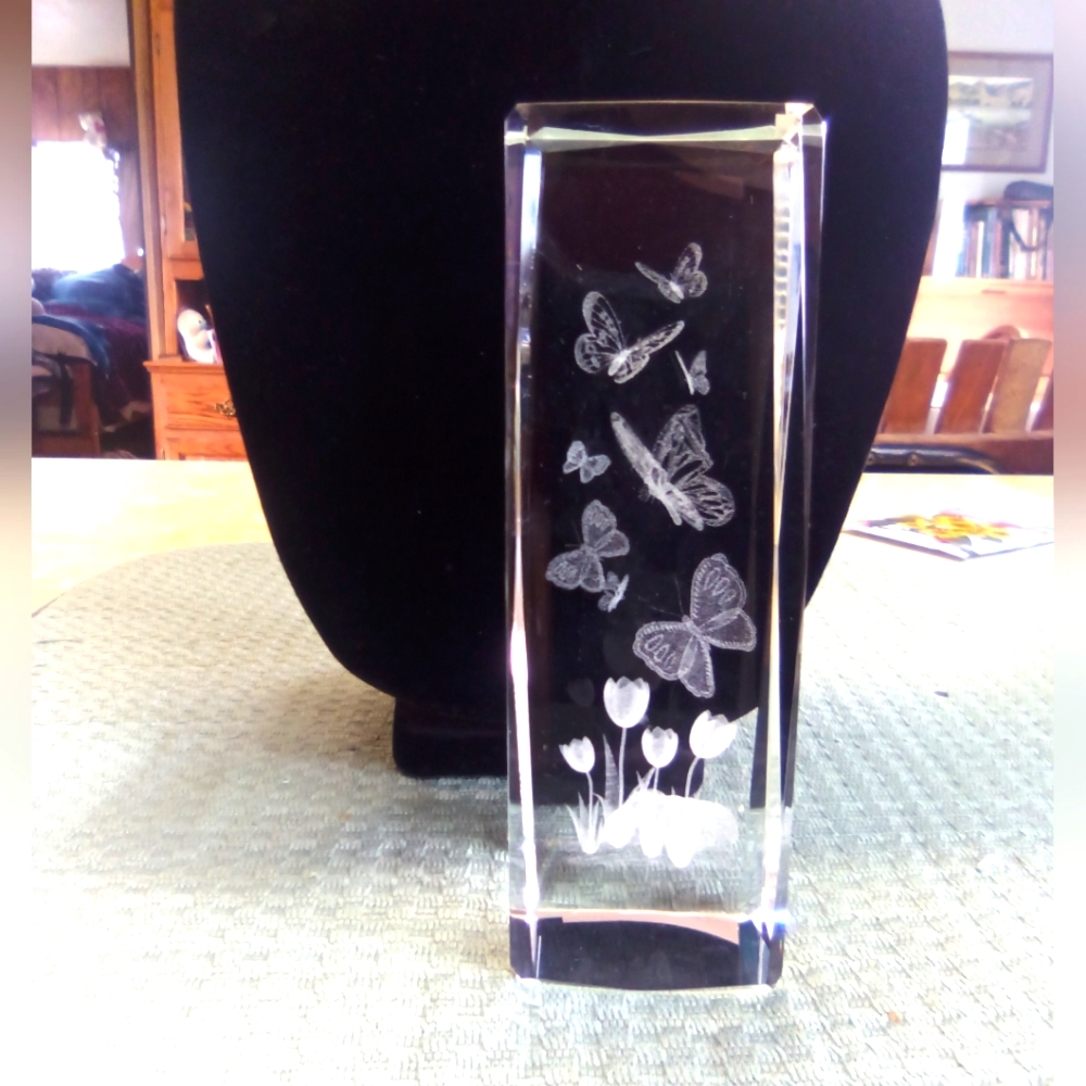 3D Butterfly and Tulip Etched Paperweight